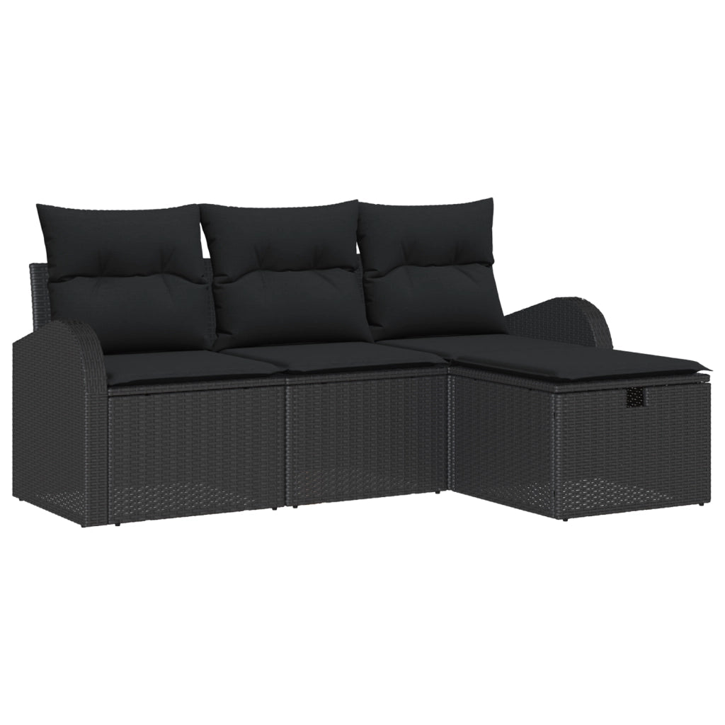 Set di divani da giardino a 4 pezzi con cuscini neri in polyrattan
