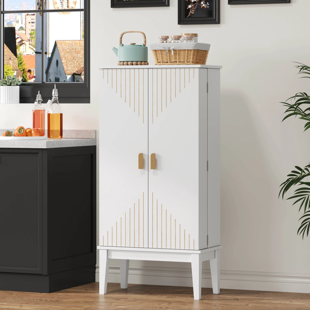 Armadio contenitore vintage e moderno 120x59x30 cm, con 2 ante, 5 ripiani e struttura in MDF bianco