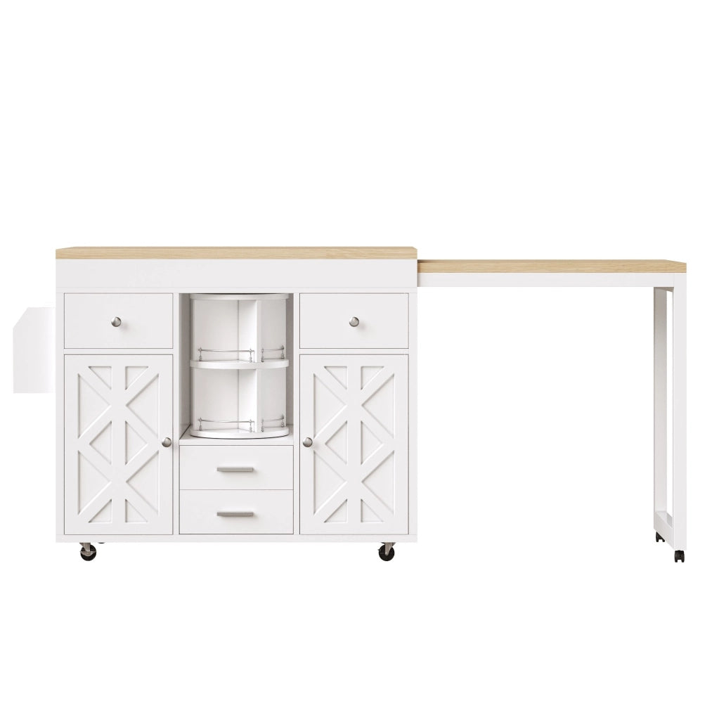 Bar mobile estensibile 110-180 x 40 x 91 cm in MDF bianco, con ruote