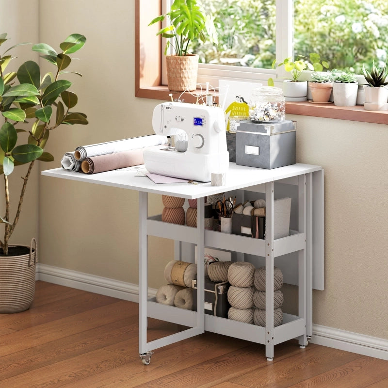 TAVOLO PIEGHEVOLE 133,4 x 80 x 75 cm Bianco con 2 ripiani aperti