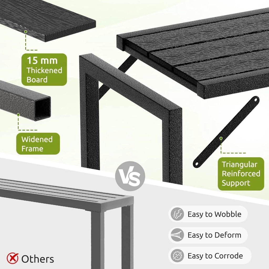 Outdoor Bar Table, 120 x 38 x 98 cm, Tavolo da Giardino Cortile con Piano Impermeabile, Tavolo da Bar Alto con Piedini Regolabili, adatto per Terrazza, Bordo Piscina, Soggiorno, Nero
