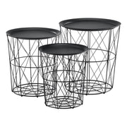 Set Worcester 3 Tavolini Contenitori in Metallo con Piano Rimovibile - Nero [en.casa]