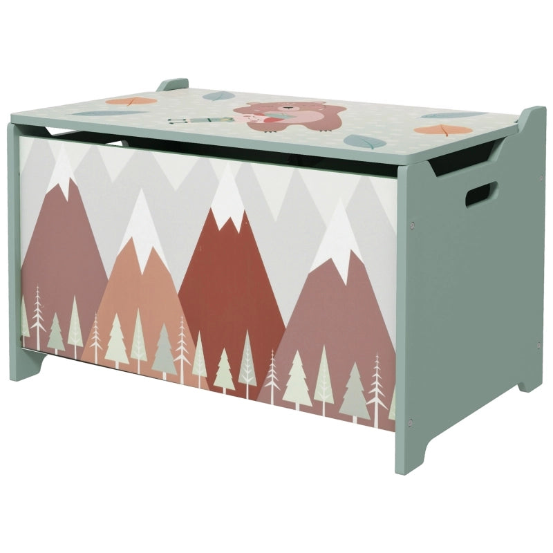 Cassapanca per giochi in legno con coperchio ribaltabile verde, contenitore per bambini, 60 x 37 x 39 cm