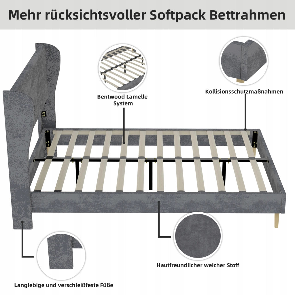 Letto imbottito 160x200 grigio con testiera morbida - Xylo