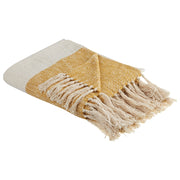 Coperta in cotone acrilico beige arancione 130 x 170 cm motivo a righe nappe boho soggiorno camera da letto