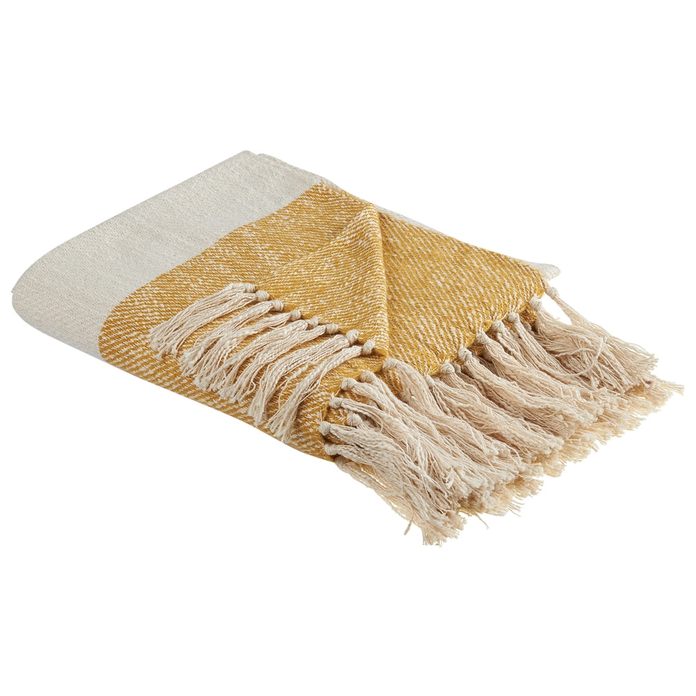 Coperta in cotone acrilico beige arancione 130 x 170 cm motivo a righe nappe boho soggiorno camera da letto