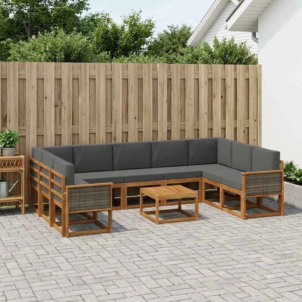 Set di divani da esterno 10 pz Naturale e Antracite 3385548