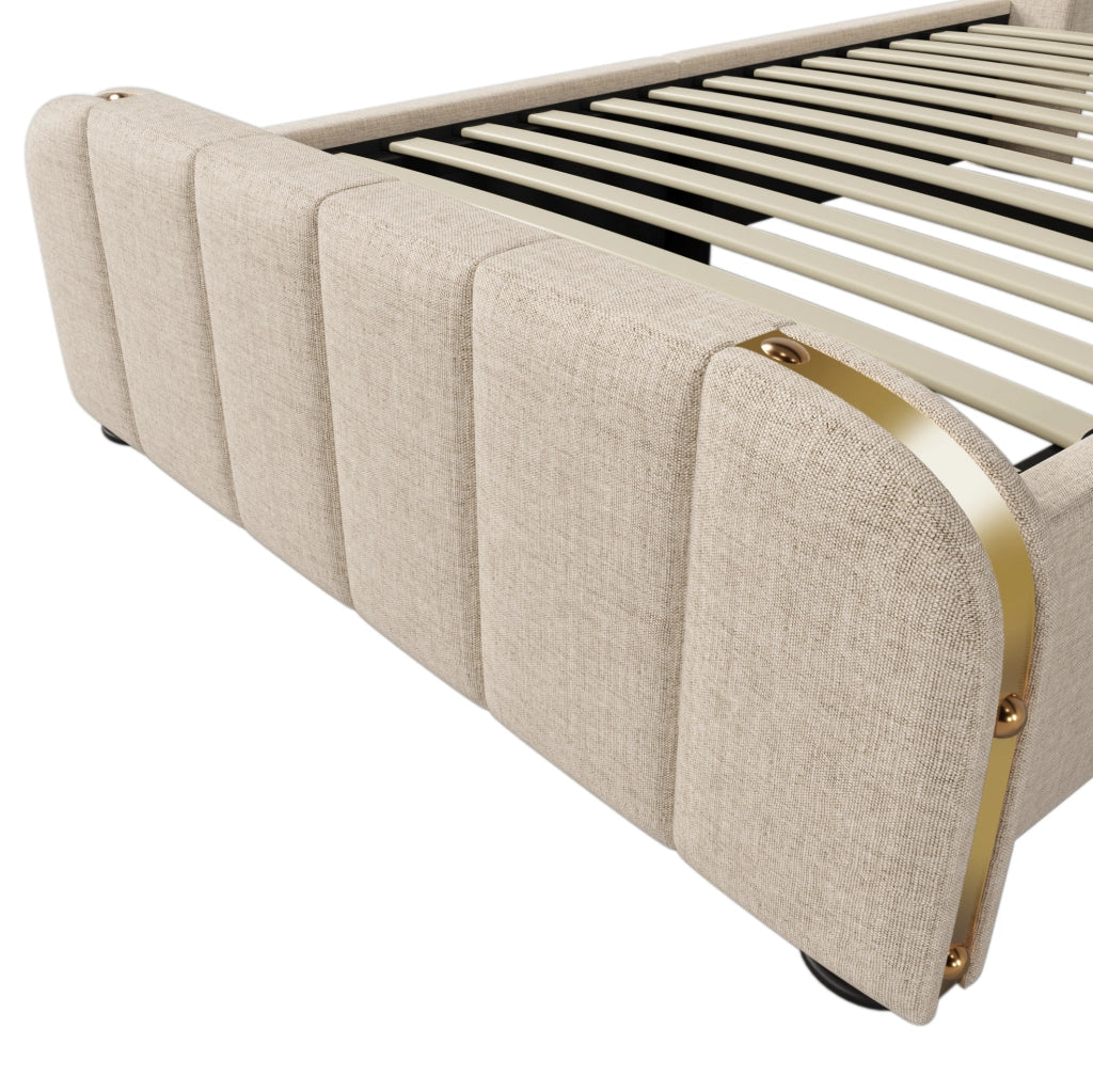 Letto singolo contenitore idraulico con USB e Type-C 90x200 cm; lino beige