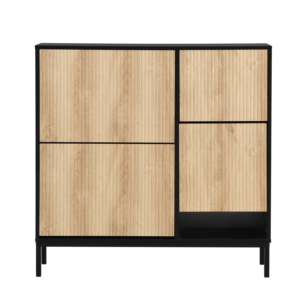 Mobile portascarpe con panca estraibile 100x100x25 cm in MDF nero e naturale