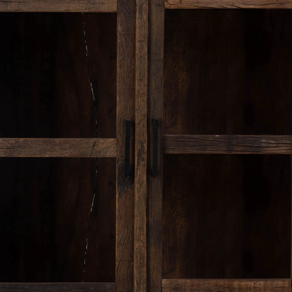 Credenza artigianale in legno con 4 ante marrone, 170x40x90h cm