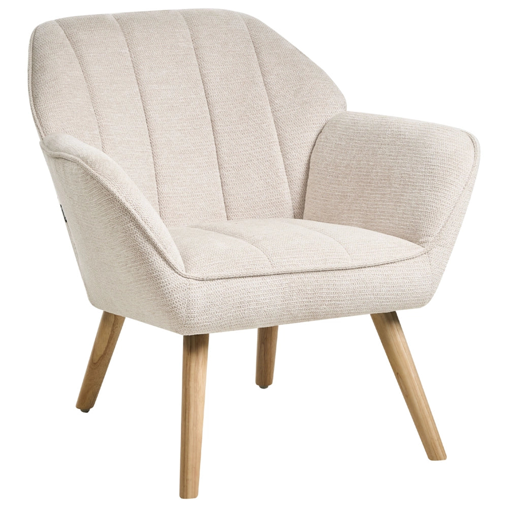 Poltrona in tessuto beige chiaro in stile retrò Rivestimento idrorepellente Gambe in legno di gomma con braccioli