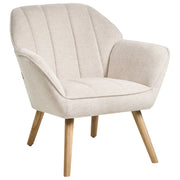 Poltrona in tessuto beige chiaro in stile retrò Rivestimento idrorepellente Gambe in legno di gomma con braccioli