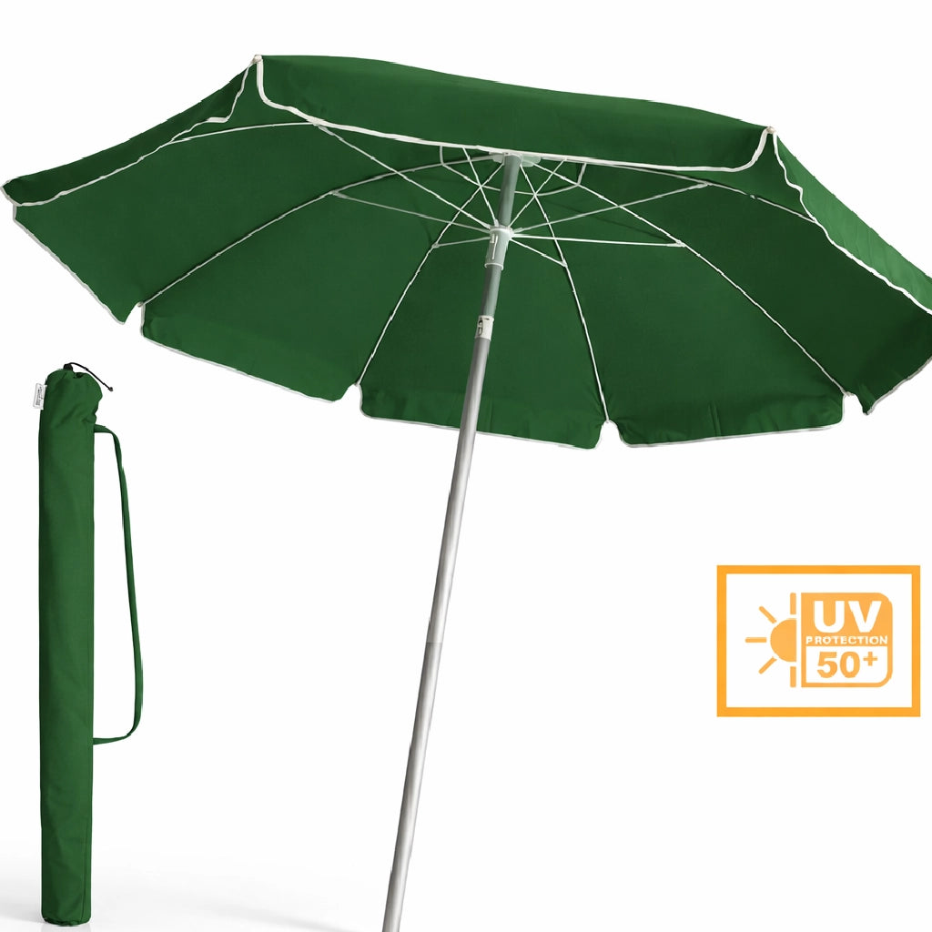 Ombrellone Mare Spiaggia 200 cm Antivento Alluminio UV50+ Inclinabile con Custodia e Trivella