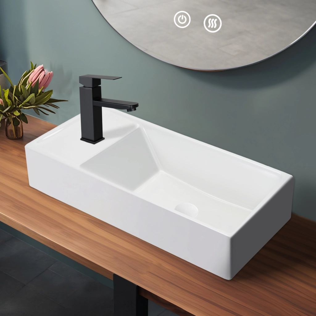 ZMH Lavabo da appoggio rettangolare in ceramica 40x22x10cm bianco lucido