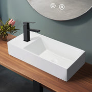 ZMH Lavabo da appoggio rettangolare in ceramica 40x22x10cm bianco lucido