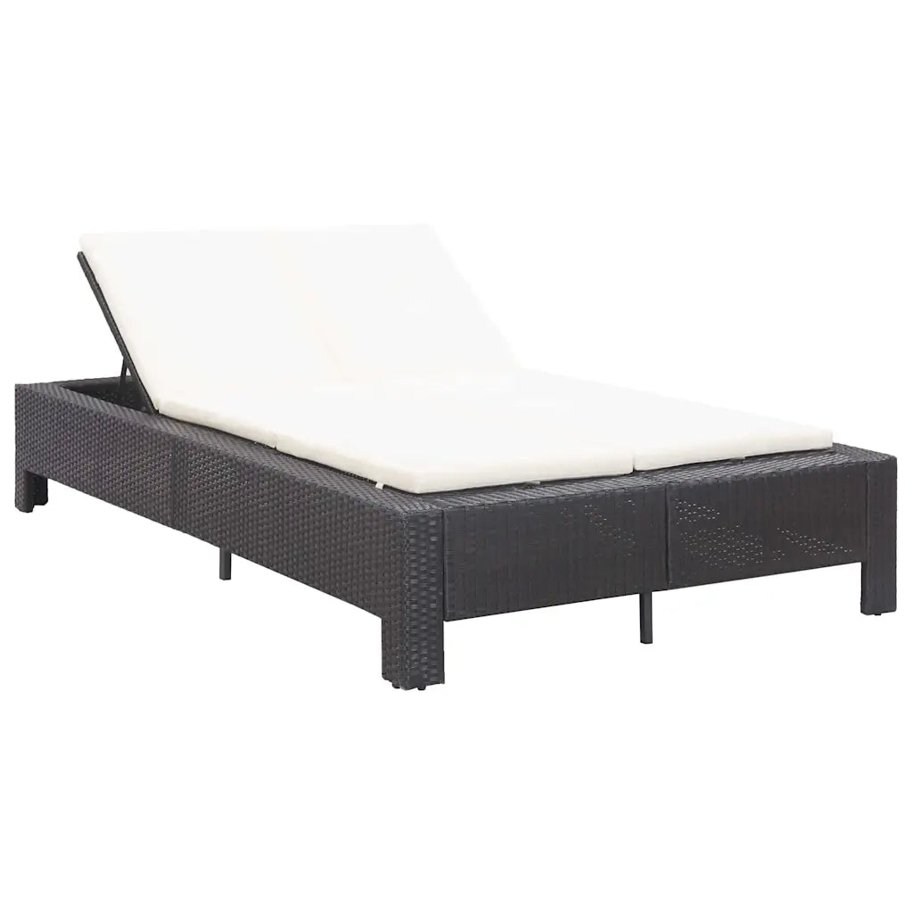 Lettino Prendisole a 2 Posti con Cuscino Nero in Polyrattan 46238