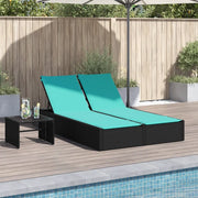 Lettino prendisole doppio con cuscini nero in polyrattan 368636