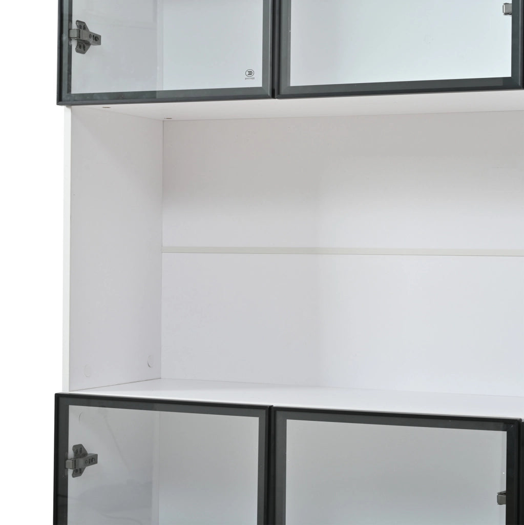 Vetrina alta 120 x 34 x 200 cm con 6 ante; LED controllabile da app; MDF e vetro bianco
