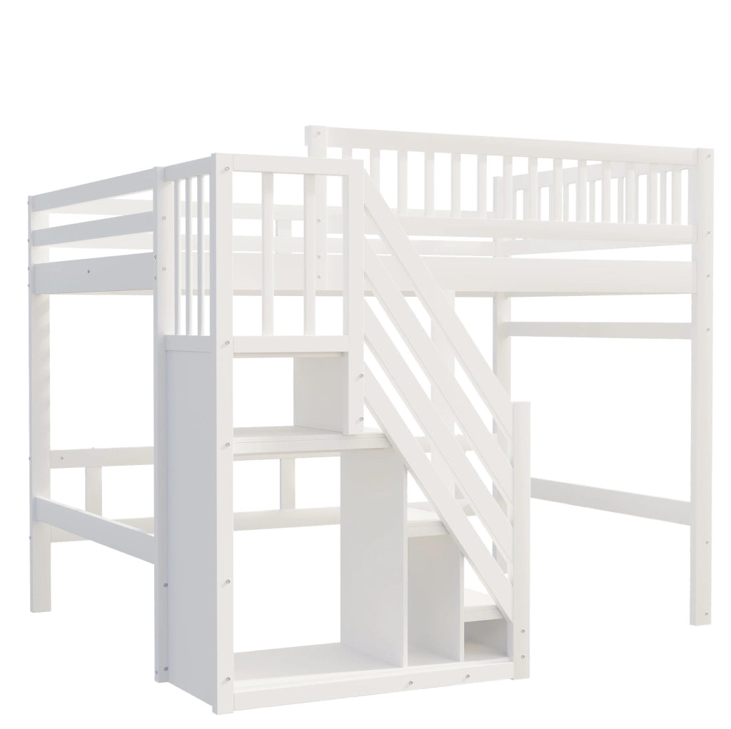Letto a soppalco 140x200 cm con scala contenitore e sponda alta