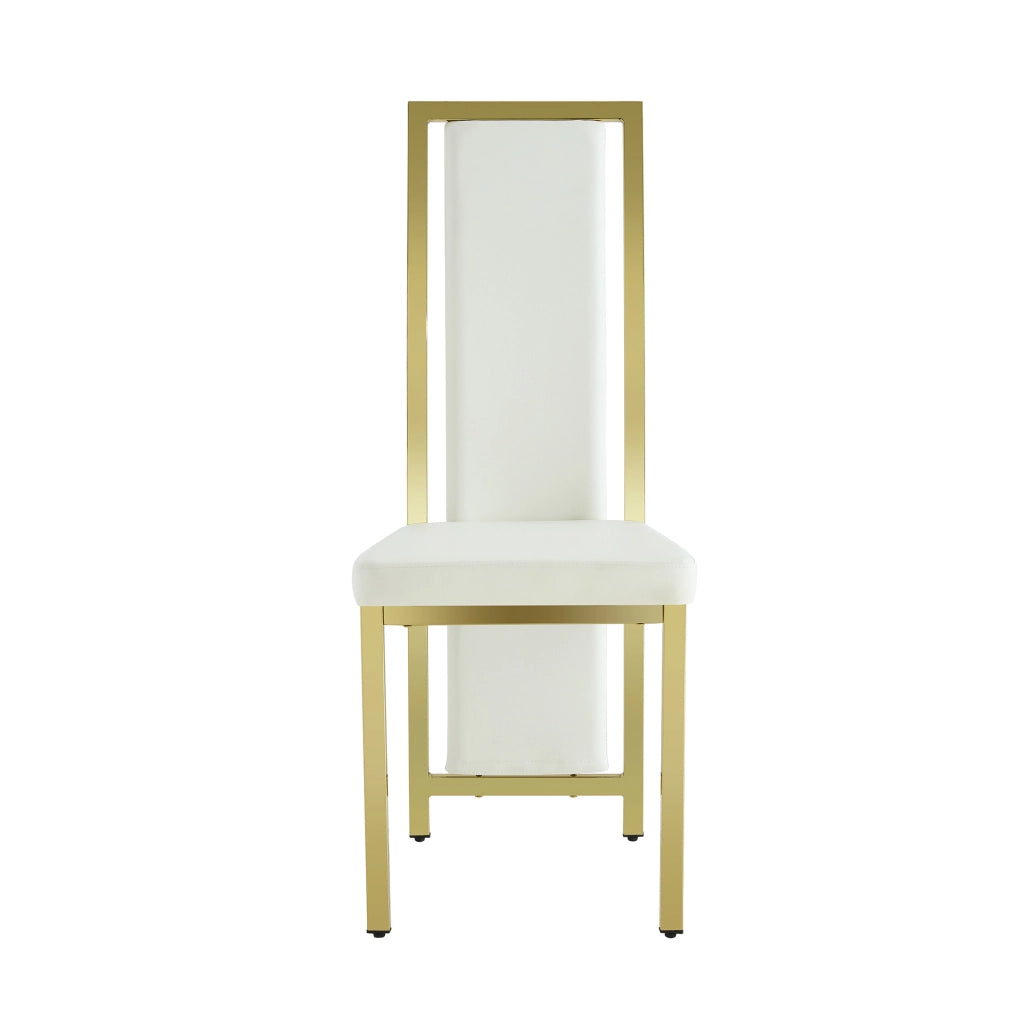 Set di 2 sedie da pranzo moderne bianco e oro con schienale alto; in PU e metallo; 109 cm