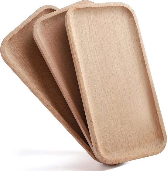 Tavolo da Servire in Legno, 3 pezzi, 24,8 cm, rettangolare, Tavolo da Servire in Legno, Piatti per Charcuterie, piatto massivo naturale per verdure, frutta, charcuterie, sushi e snack