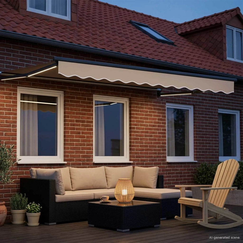 Tenda da Sole | Tenda retrattile manuale con LED Beige e Antracite 3,5 x 2 m