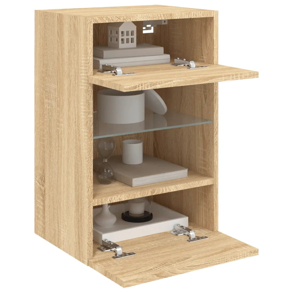 Mobile TV a Parete con Luci LED-Mobile TV a Muro Rovere Sonoma 40x30x60,5 cm