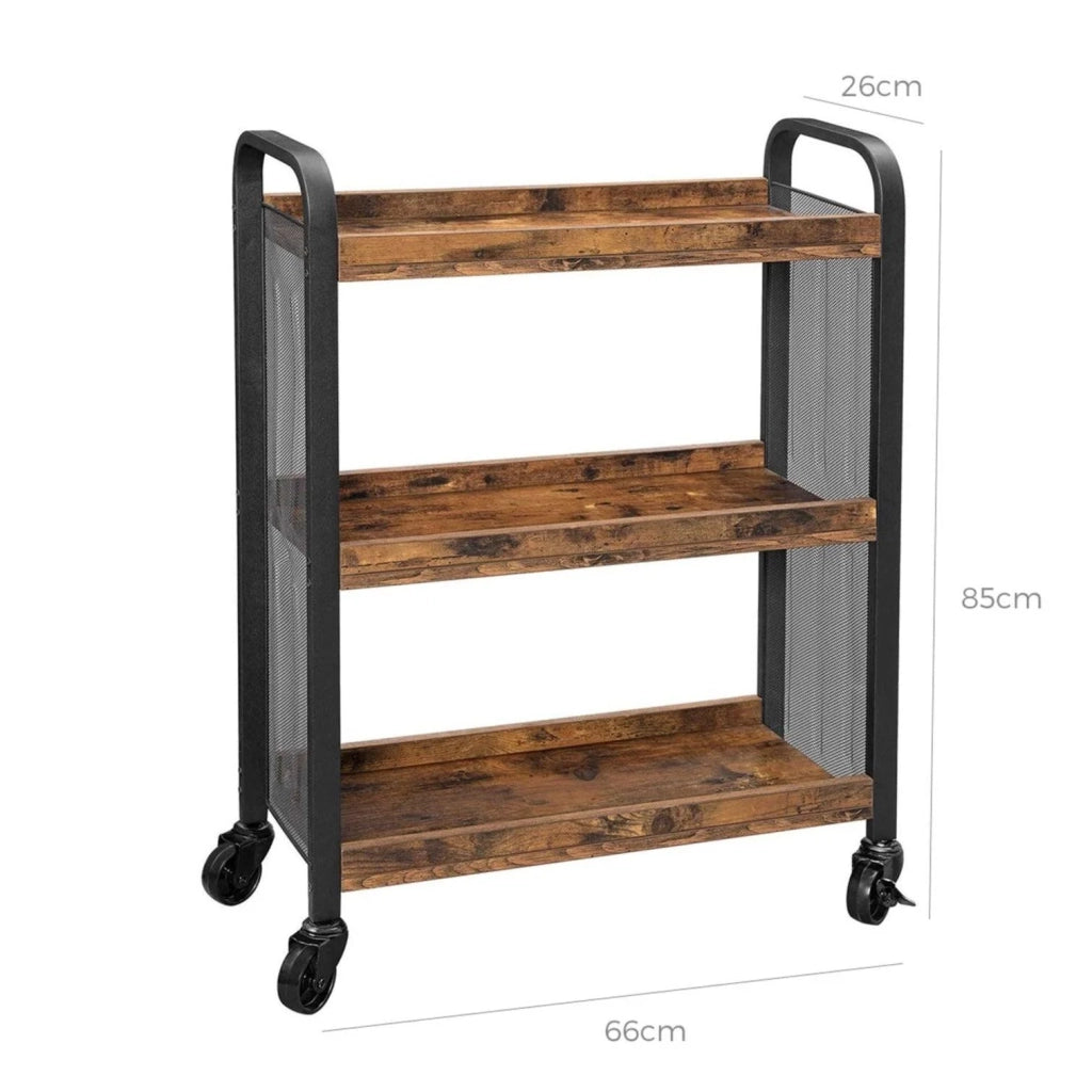Carrello da cucina in stile industriale design salvaspazio con piedini regolabili e rotelle ripiano da cucina struttura in ferro 66 x 26 x 85 cm marrone rustico 12_0003268