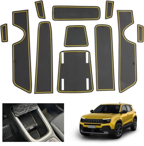 Pentole di Antislip per Jeep Avenger 2023 2024 2025, Pentole di Antislip in Gomma per Avenger EV, Pentole di Antislip per Console Centrale, Pentole di Antislip per Deur, Compatibili con Accessori per Jeep Avenger (Giallo)