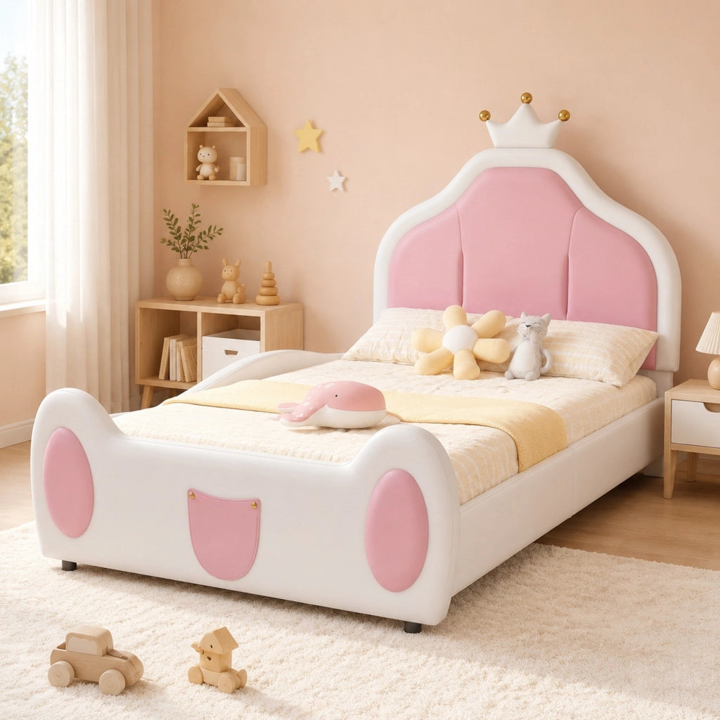 LETTO imbottito 90x200 cm bianco/rosa in pelle sintetica