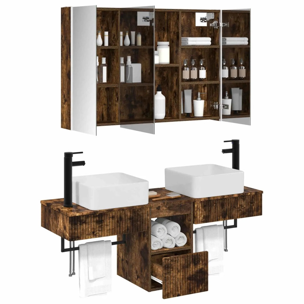 Set di Armadi da Bagno 4 pcs Rovere Fumo 103,5 x 15,5 x 70 cm 3406307