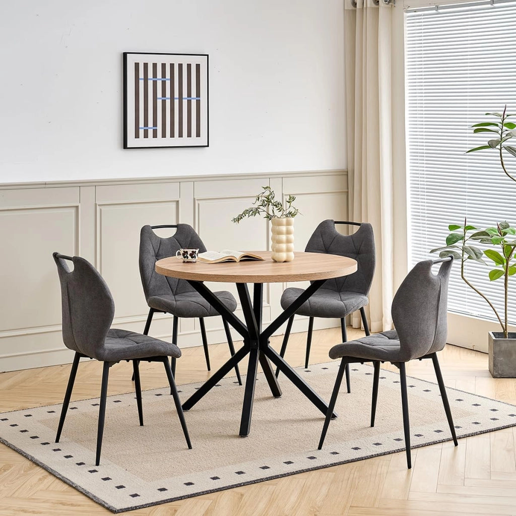 GrandCA HOME Set di 4 Sedie da Pranzo, Cucina Sedia, Imbottite e Soggiorno con Schienali in Tessuto e Gambe in Metallo con Maniglie Per Sala da Pranzo, Cucina e Soggiorno（Grigio Scuro）