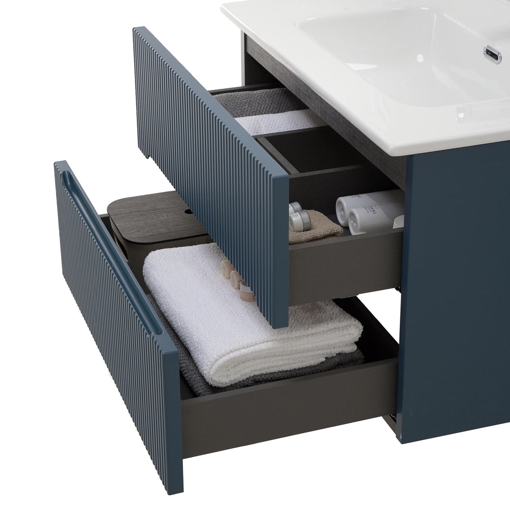 Mobile bagno sospeso 80 cm blu petrolio cannettato Bali