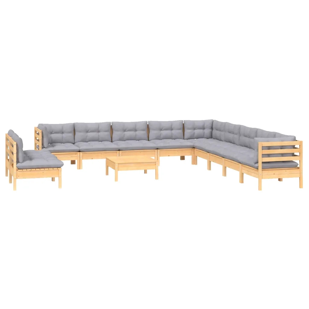 Set Divani da Giardino 12 pz con Cuscini Grigi Massello di Pino 3096856