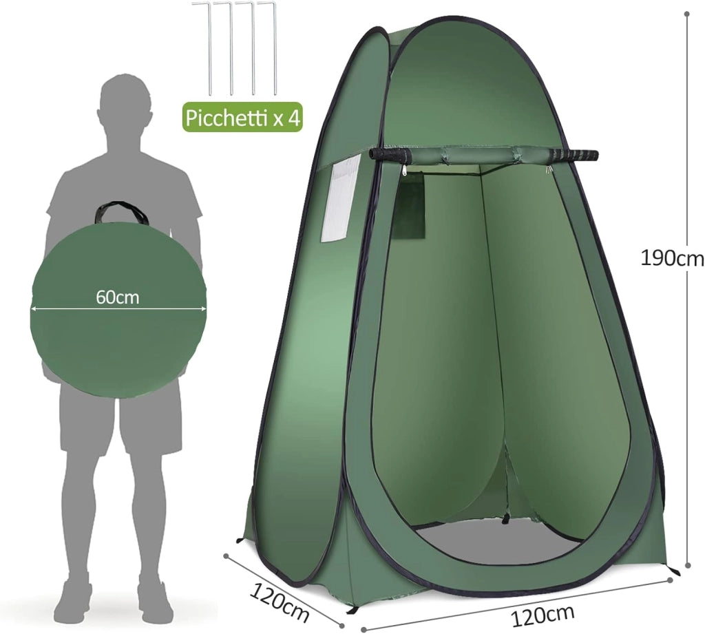 Tenda Cambiando Tenda da Doccia Esterno Tenda Pop-up per Campeggio Spiaggia, 120 x 120 x 190 cm（Verde)