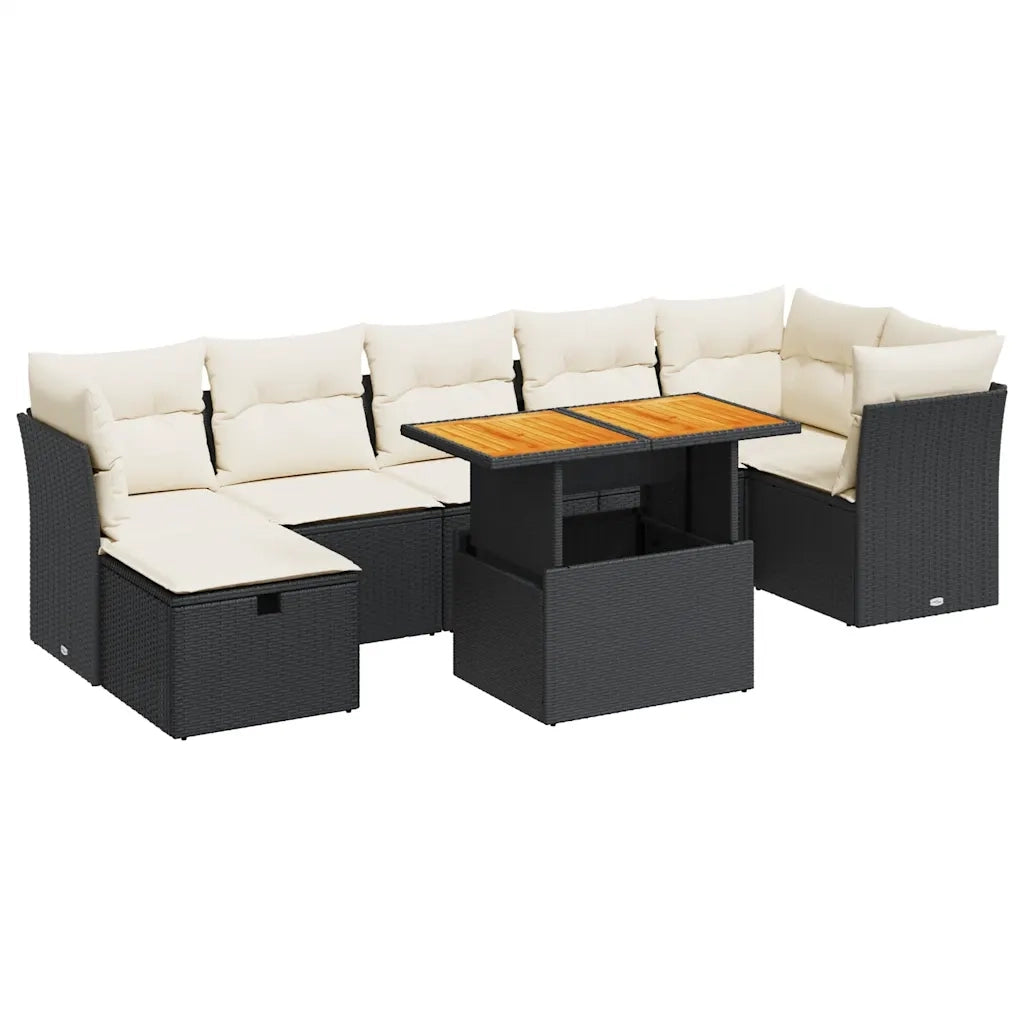 Set Divani da Giardino con Cuscini 8 pz Nero Polyrattan Acacia 3327980