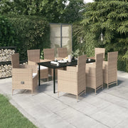 Set da Pranzo da Giardino 9 pz con Cuscini Beige 3099442