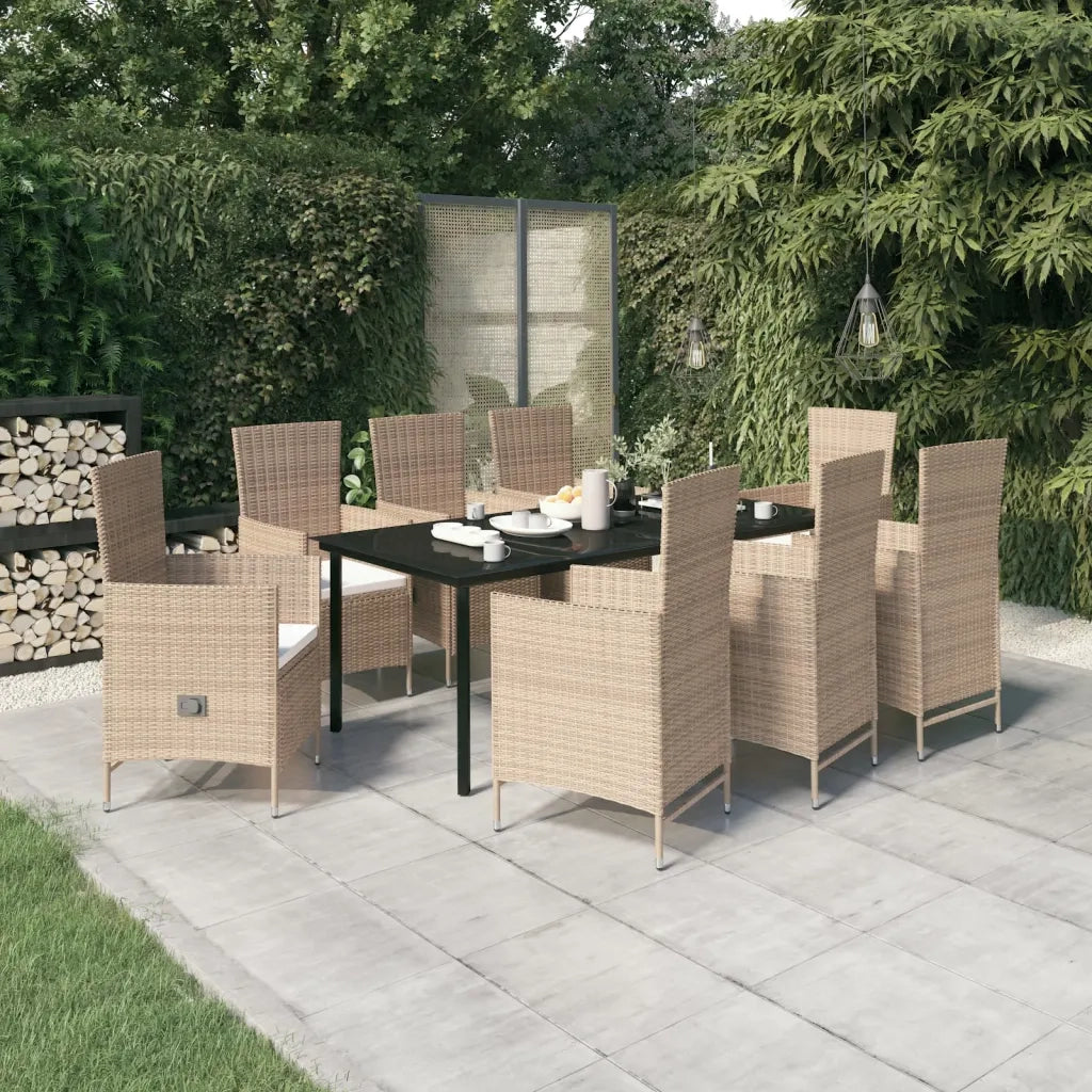 Set da Pranzo da Giardino 9 pz con Cuscini Beige 3099442