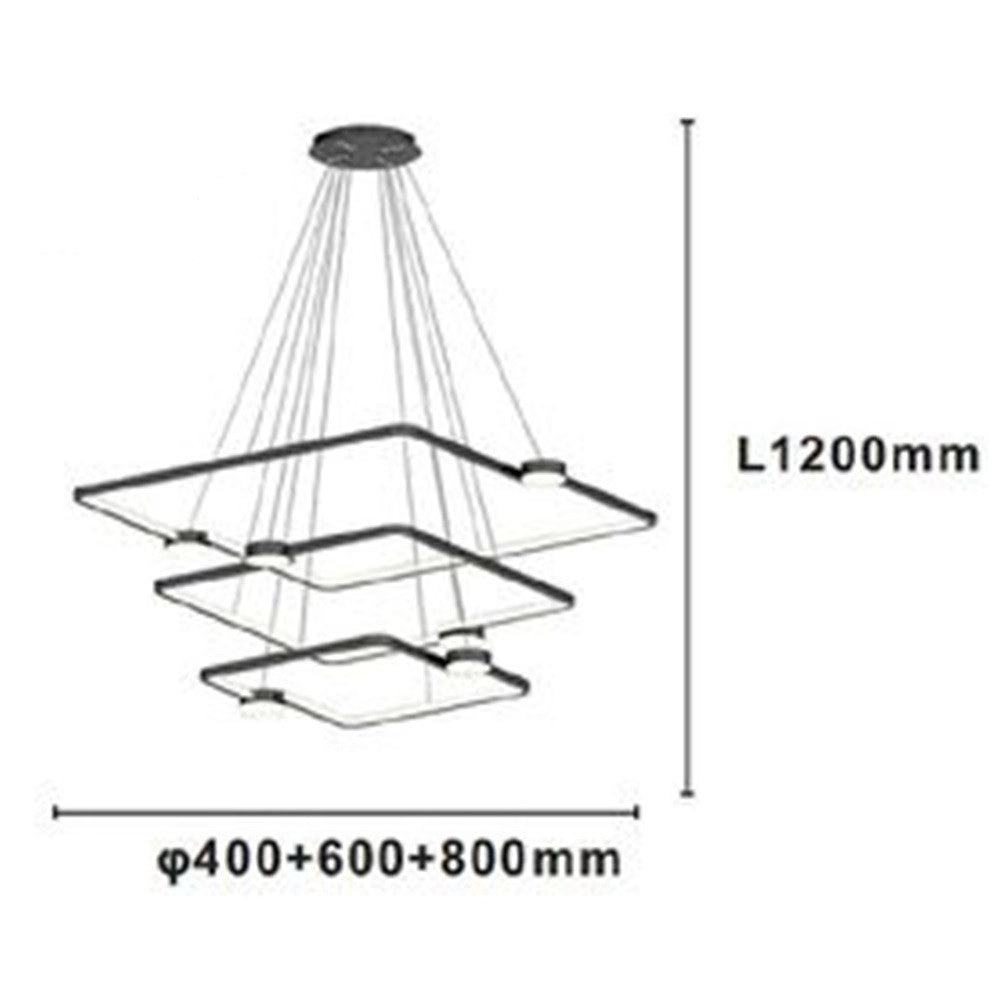 Trade Shop - Lampadario A Sospensione Led 112w 3 Quadrati Con Telecomando Design Moderno Nero 71248 -