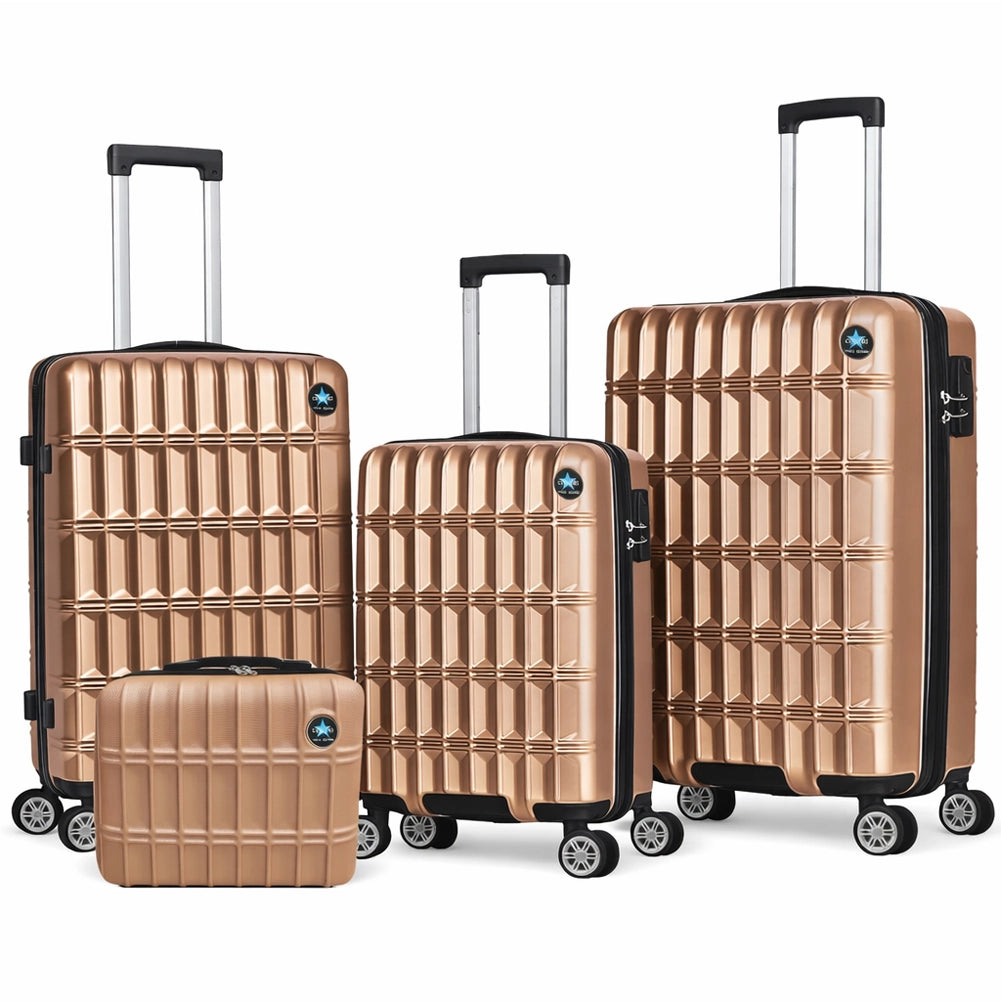 Set 3+1 Valigie e Beauty Case da Viaggio Oro Rivestimento Rigido e Resistente