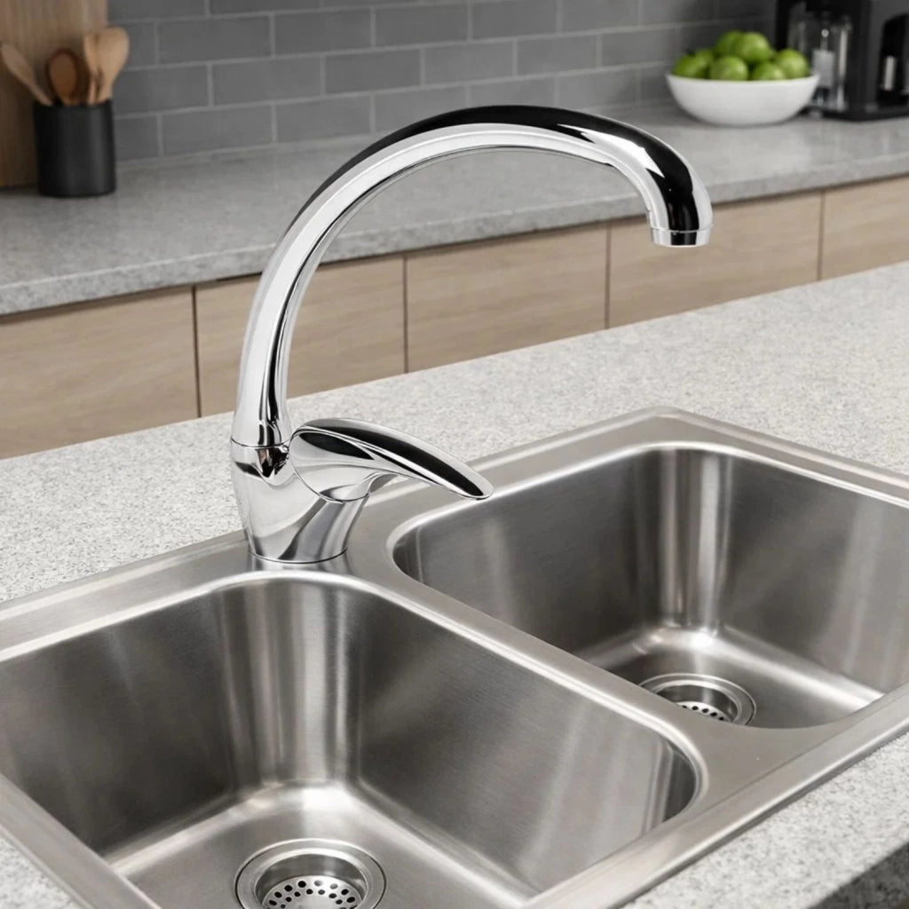 Miscelatore monoforo ottone per lavello cucina maiorca erogazione orientabile *** finitura- cromo lucido, confezione 1