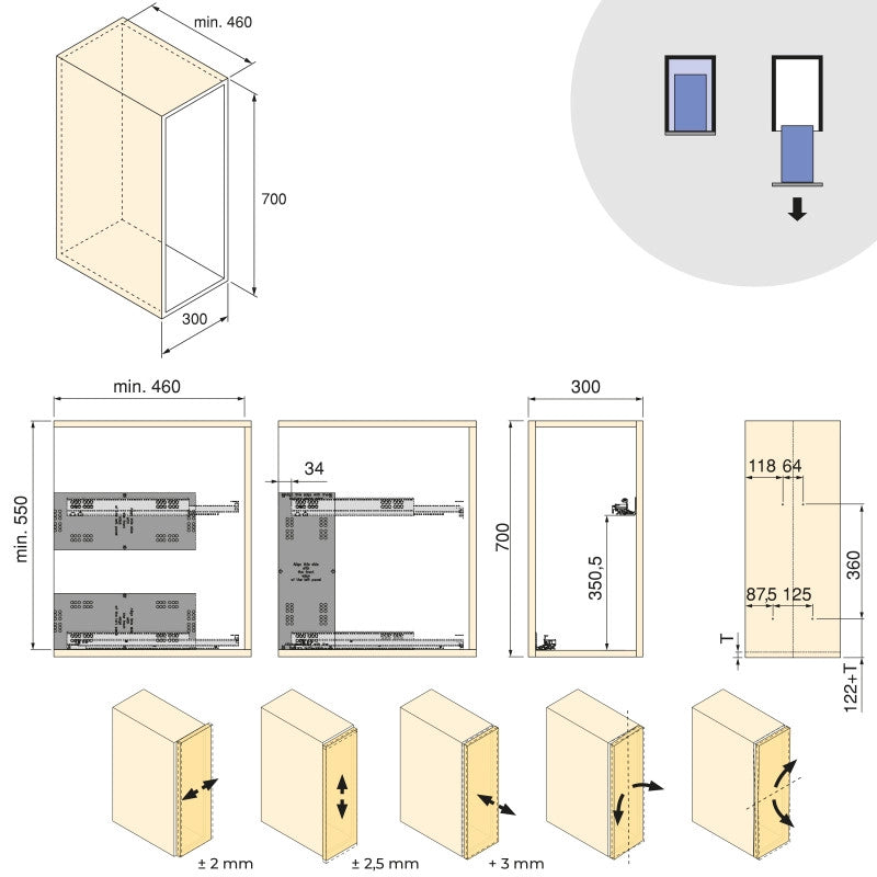 Carrello estraibile Harmony con chiusura soft, Modulo larghezza 300mm altezza 700mm, Acciaio e Legno, Grigio antracite
