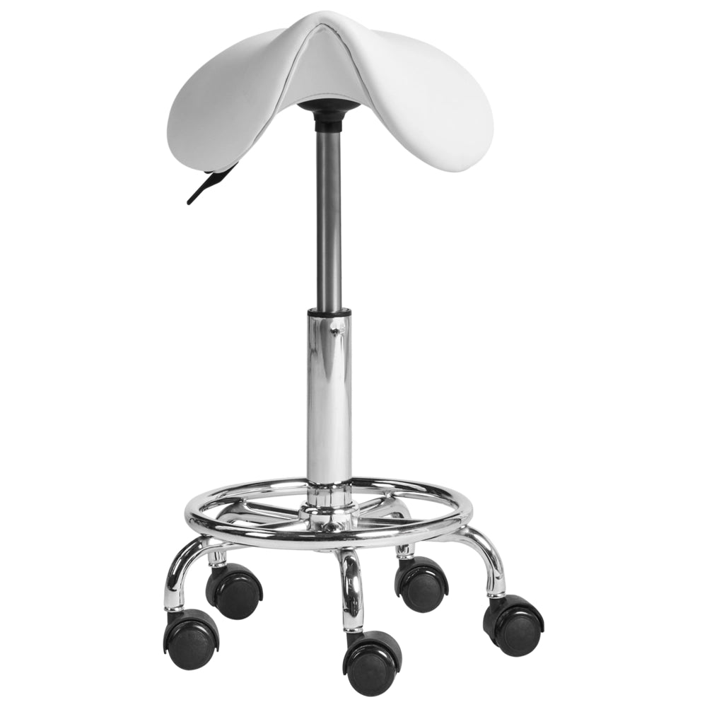 Sgabello girevole in ecopelle bianco da ufficio in metallo altezza regolabile