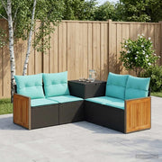 Set di divani 5 pz Nero e Blu Rattan sintetico e Acciaio 3447961