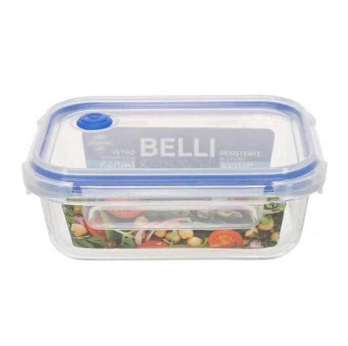 Contenitore ermetico rettangolare in vetro 640 ml 18×13,5 cm