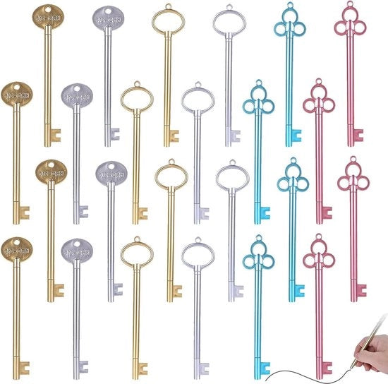 Set di 24 penna a gomma a forma di chiave con palla di gomma, misura 0-38 mm, set di 6 stili con inchiostro nero per penna a gomma per documenti e carta da lettere.