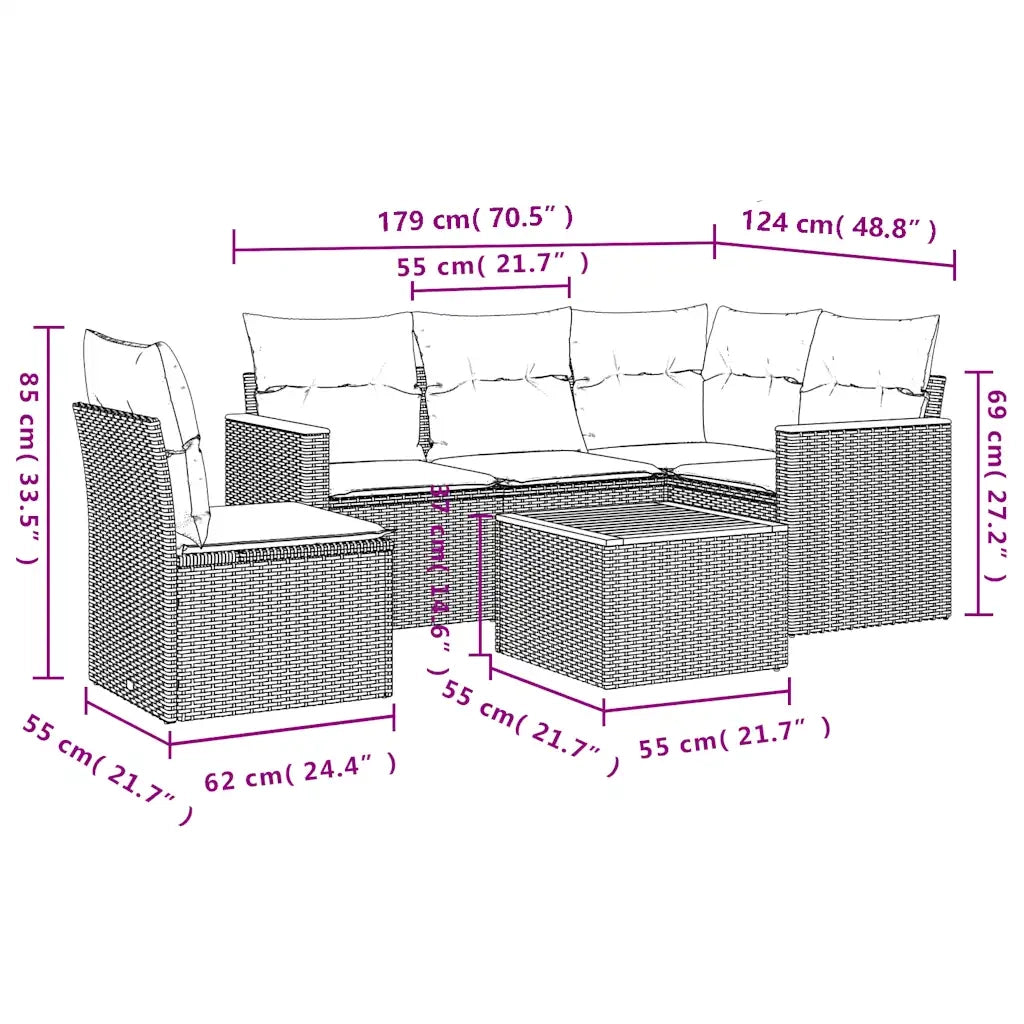Set Divani da Giardino 6 pz con Cuscini Grigio in Polyrattan 3225984