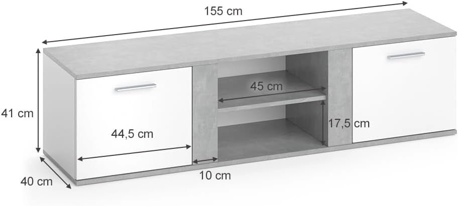 Mobile tv Novelli, Calcestruzzo, 155 x 41 cm, per l'utilizzo come mobile TV con più ripiani