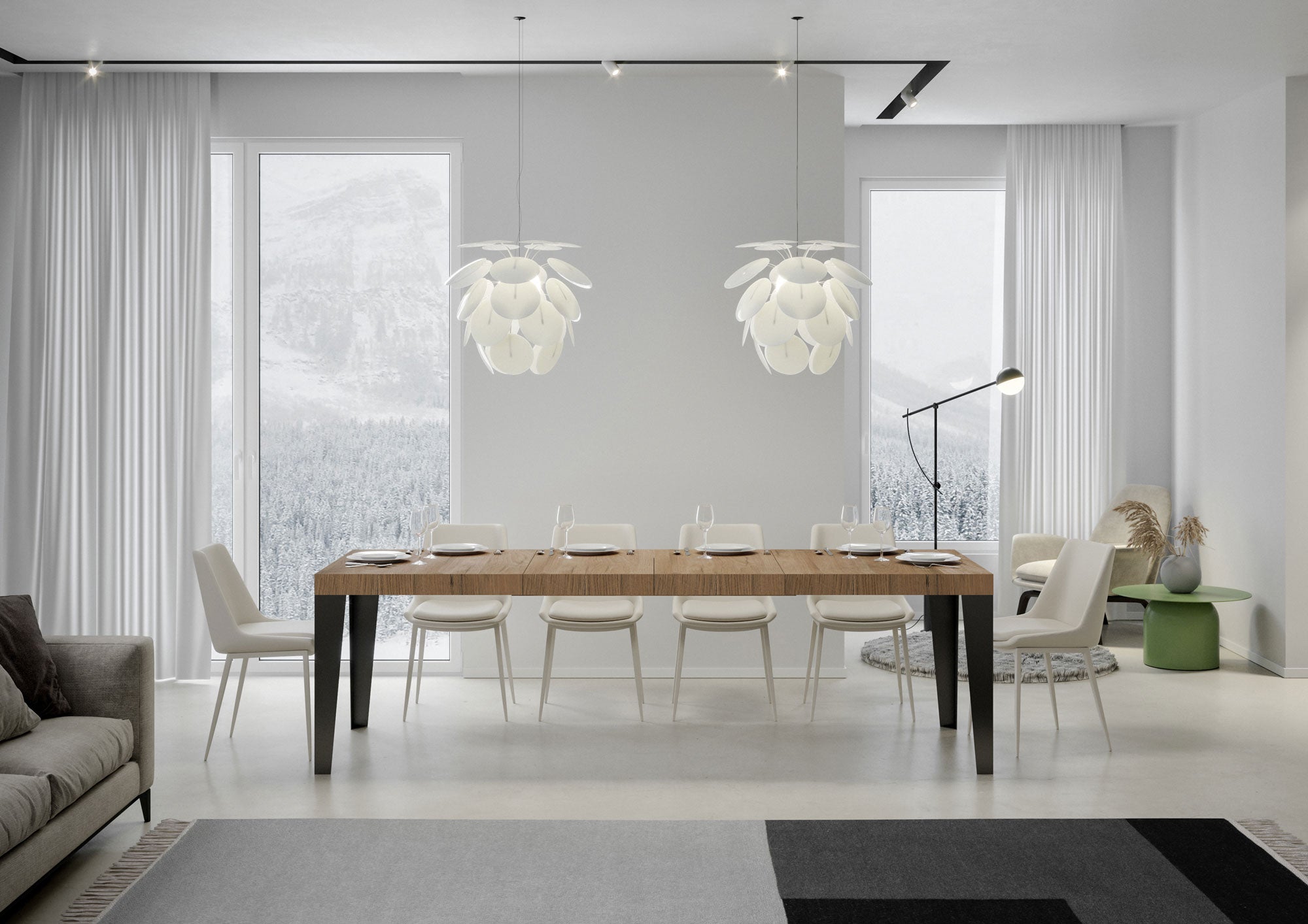 Tavolo Allungabile 200-304x90x77 cm Flame Premium Quercia Natura Telaio Antracite