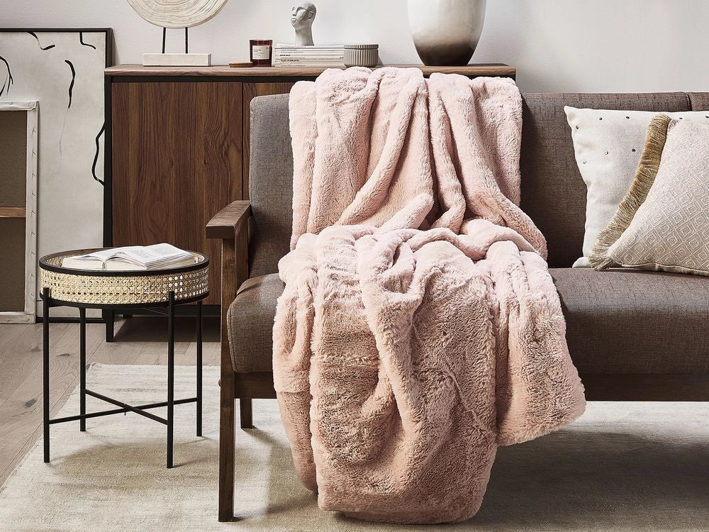 Coperta plaid in tessuto di Poliestere Rosa 150 x 200 cm Soggiorno Soffice Decorazione Design Moderno